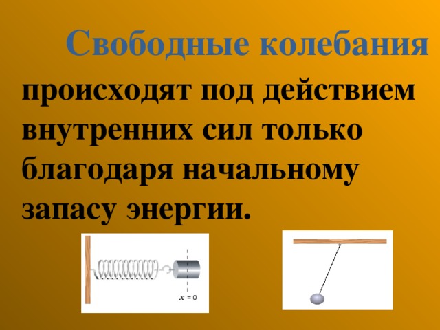 Свободные колебания происходят под действием внутренних сил только благодаря начальному запасу энергии. 