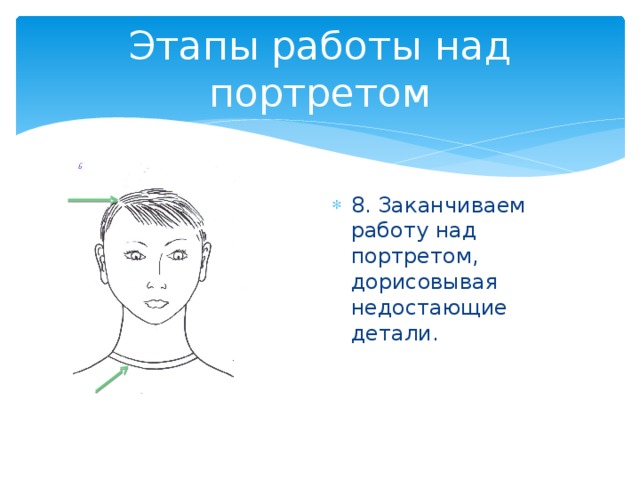 Этапы работы над портретом 8. Заканчиваем работу над портретом, дорисовывая недостающие детали. 