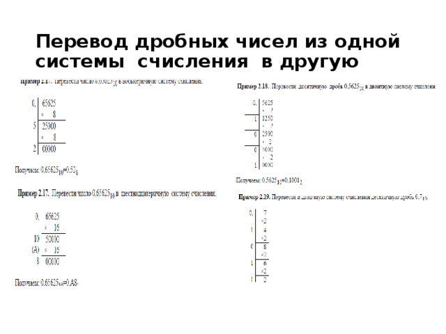 Перевод дробных чисел из одной системы  счисления  в другую 