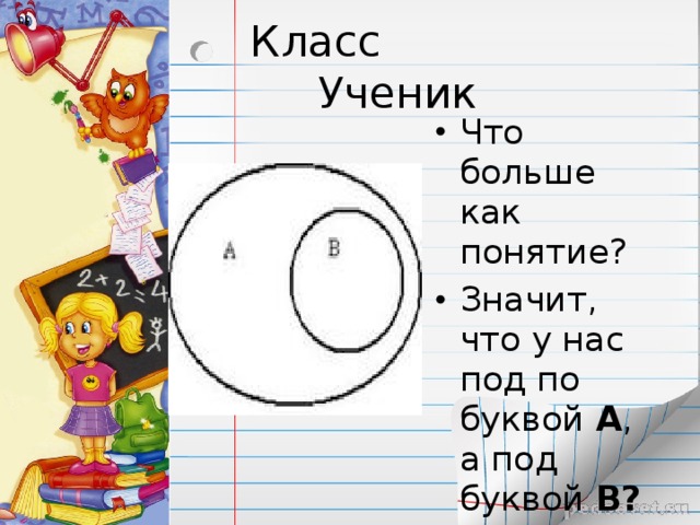Что больше как понятие? Значит, что у нас под по буквой А , а под буквой В? 