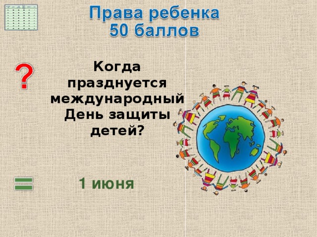  Когда празднуется международный День защиты детей? 1 июня 