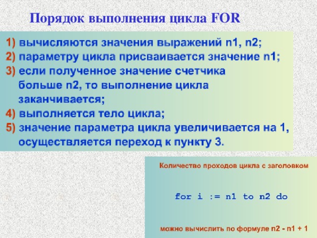 Порядок выполнения цикла FOR 