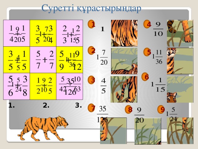 Суретті құрастырыңдар 1 4 2 5 6 3 1. 2. 3. 7 8 9 
