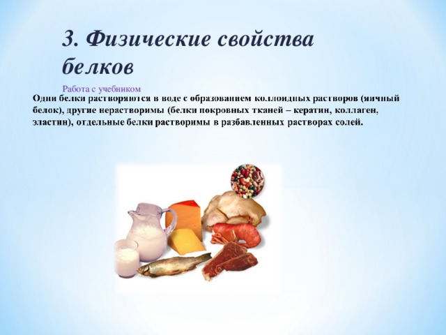 3. Физические свойства белков Работа с учебником 