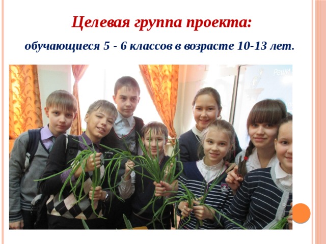 Целевая группа проекта:  обучающиеся 5 - 6 классов в возрасте 10-13 лет. 