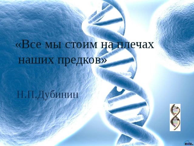 «Все мы стоим на плечах  наших предков» Н.П.Дубинин 