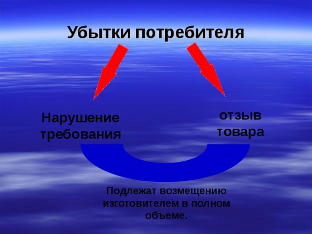 Убытки потребителя отзыв товара Нарушение требования Подлежат возмещению изготовителем в полном объеме. 