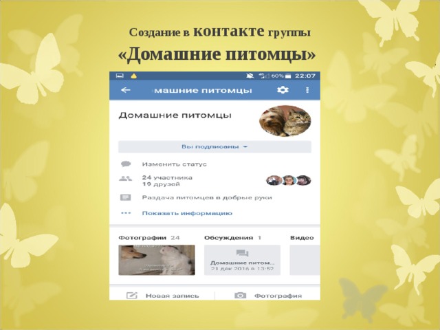  Создание в контакте группы «Домашние питомцы» 