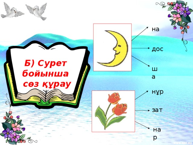 на дос  Б) Сурет бойынша сөз құрау ша нұр зат нар 