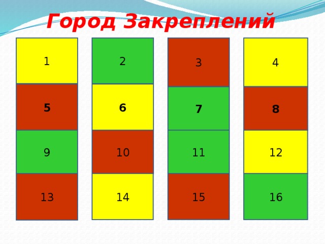 Город Закреплений   1 4 3 2 5 6 7 8 9 10 11 12 13 16 15 14 