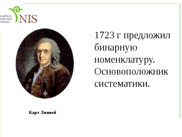 1723 г предложил бинарную номенклатуру. Основоположник систематики. Карл Линней 