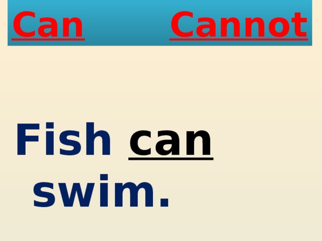 Can  Cannot Fish can swim. 
