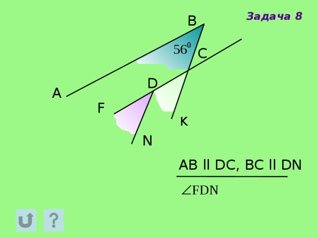 Задача 8 B C D A F K N AB ll DC, BC ll DN 