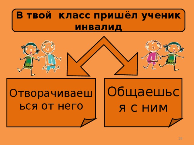 В твой класс пришёл ученик инвалид Общаешься с ним Отворачиваешься от него  
