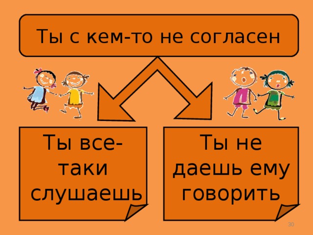 Ты с кем-то не согласен Ты все-таки  слушаешь Ты не даешь ему говорить  