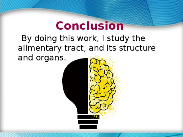 Conclusion  By doing this work, I study the alimentary tract, and its structure and organs. 