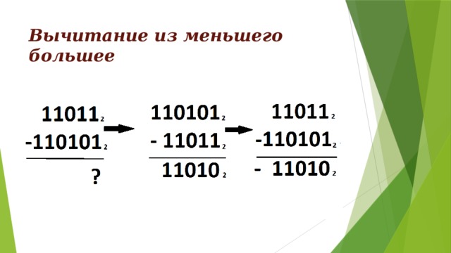 Вычитание из меньшего большее 