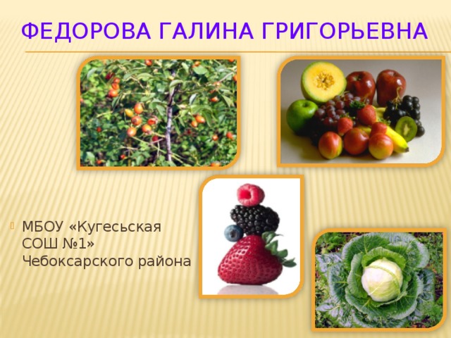 Федорова Галина Григорьевна МБОУ «Кугесьская СОШ №1» Чебоксарского района 