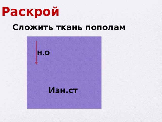 Раскрой Сложить ткань пополам Н.О Изн.ст 