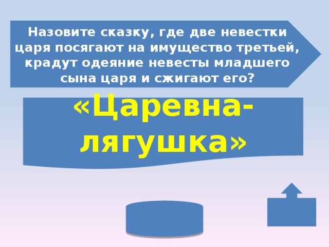 Назовите сказку, где две невестки царя посягают на имущество третьей, крадут одеяние невесты младшего сына царя и сжигают его? «Царевна-лягушка» 