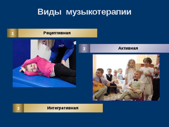 Виды музыкотерапии 1 Рецептивная 2 Активная 3 Интегративная 
