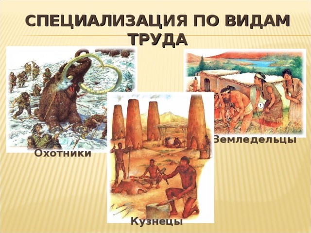 СПЕЦИАЛИЗАЦИЯ ПО ВИДАМ ТРУДА Земледельцы Охотники Кузнецы 