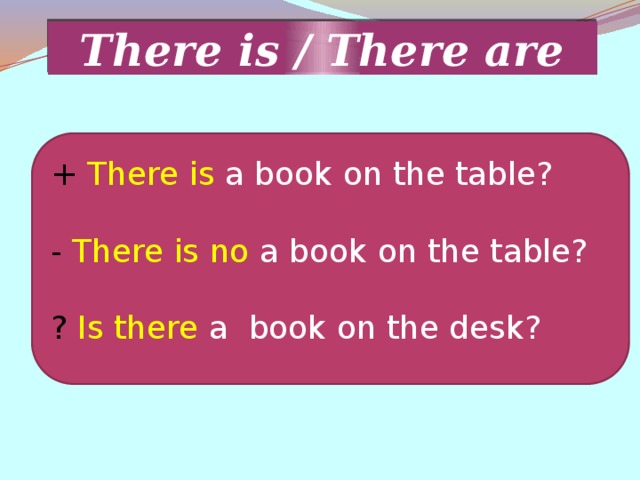 There is / There are +  There is a book on the table? - There is no a book on the table? ?  Is there a  book on the desk? 