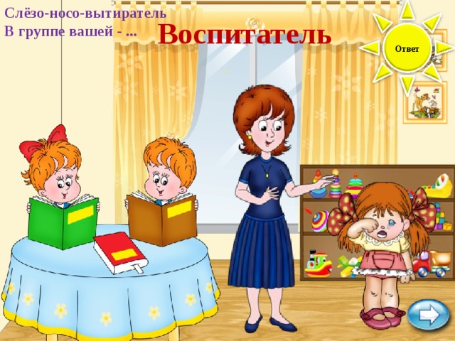 Слёзо-носо-вытиратель В группе вашей - ... Воспитатель Ответ 