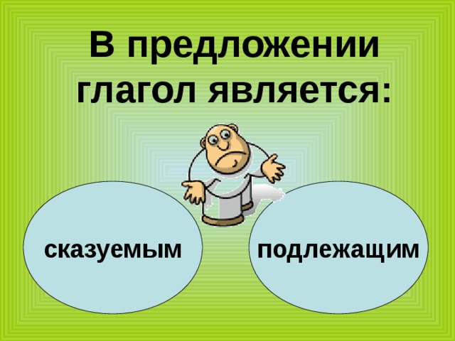 В предложении глагол является: сказуемым подлежащим 