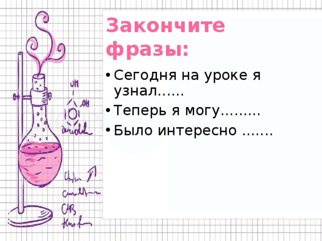 Закончите фразы: Сегодня на уроке я узнал...... Теперь я могу......... Было интересно ....... 