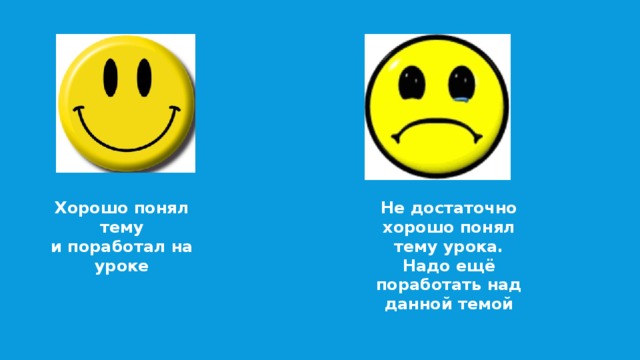 Хорошо понял тему и поработал на уроке Не достаточно хорошо понял тему урока. Надо ещё поработать над данной темой