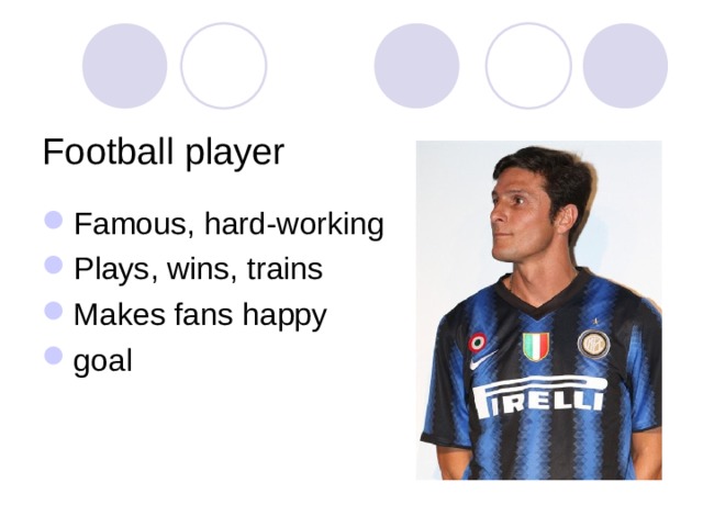 Football player Famous, hard-working Plays, wins, trains Makes fans happy goal 