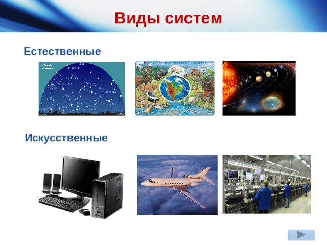 Виды систем Естественные      Искусственные 