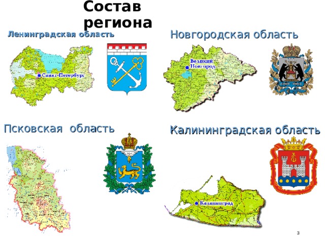Состав региона Новгородская область Ленинградская область Псковская область  Калининградская  область  