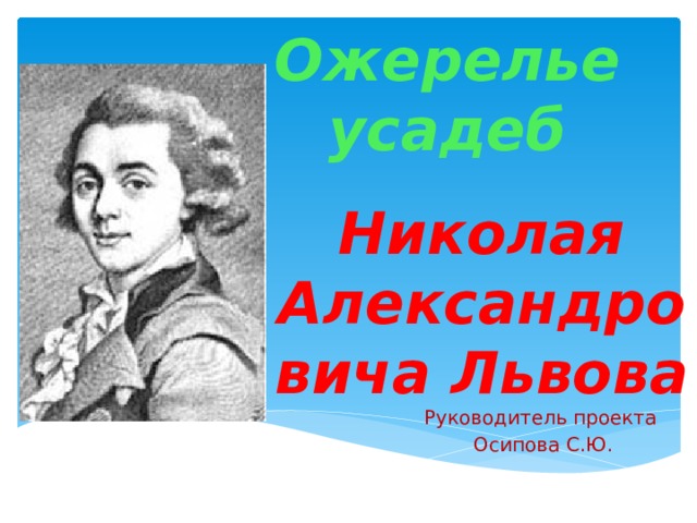 Ожерелье усадеб  Николая Александровича Львова Руководитель проекта  Осипова С.Ю. 