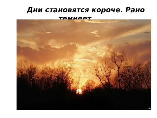 Дни становятся короче. Рано темнеет. 