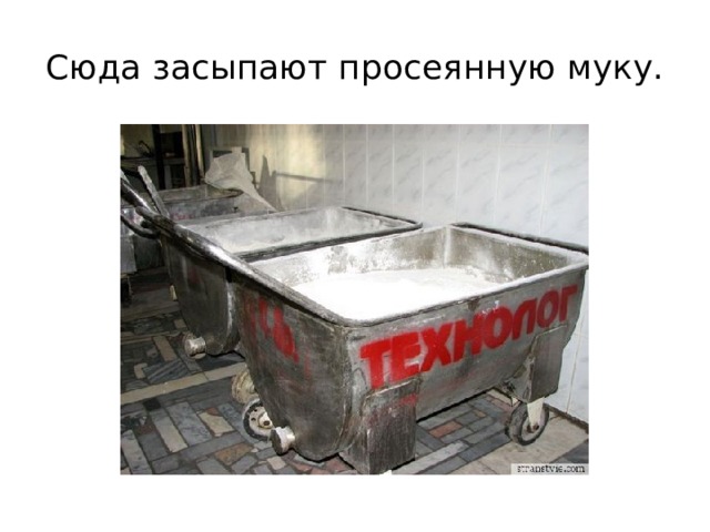Сюда засыпают просеянную муку. 