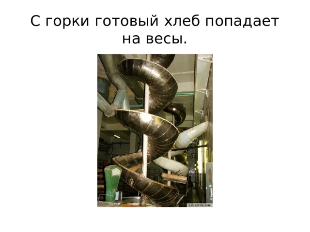 С горки готовый хлеб попадает на весы. 