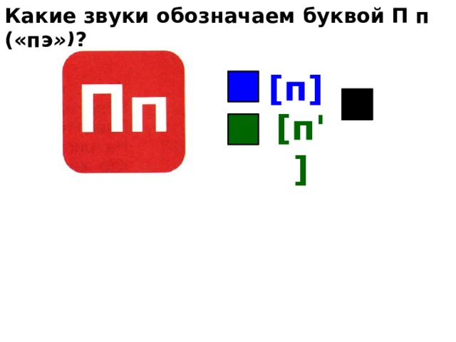 Какие звуки обозначаем буквой П п («пэ ») ? [п] [п'] 