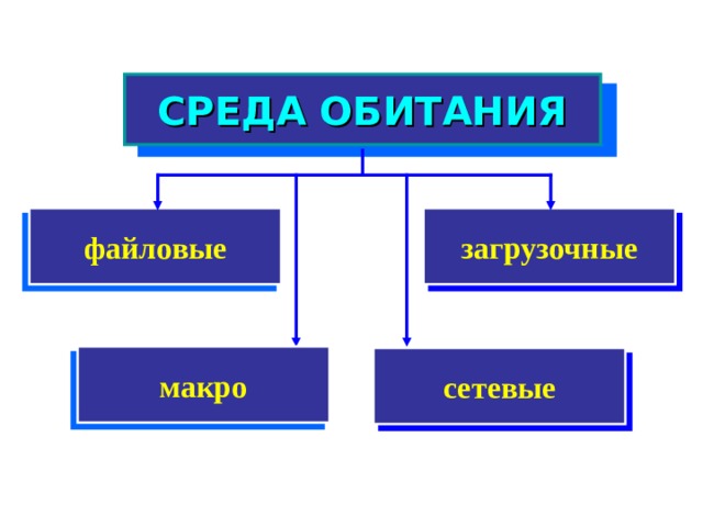 ПРИЗНАКИ КЛАССИКАЦИИ Среда обитания Операционная  система Особенности алгоритма работы Деструктивные возможности  
