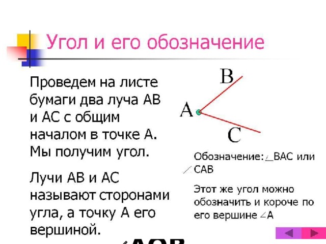 Луч Луч УГОЛ В А О  О =  АОВ 