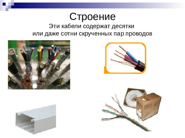  Строение  Эти кабели содержат десятки  или даже сотни скрученных пар проводов 
