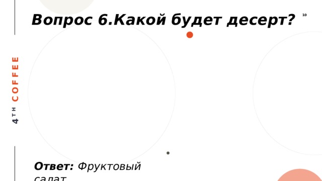 Вопрос 6.Какой будет десерт? Ответ: Фруктовый салат. 