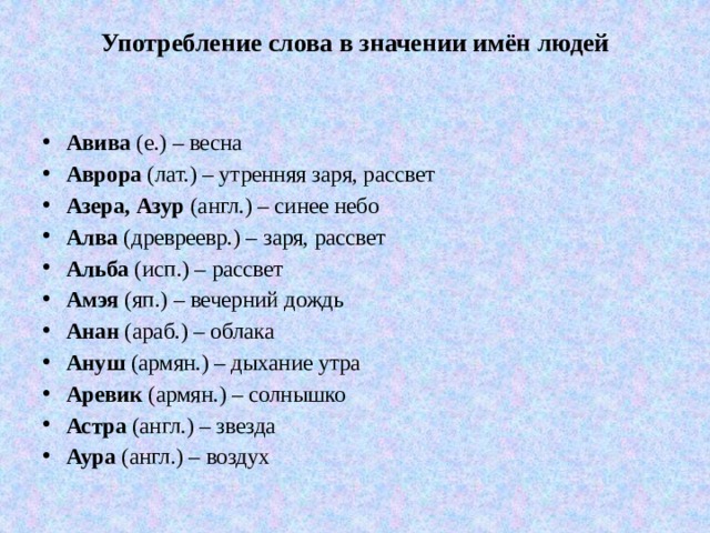 Употребление слова в значении имён людей