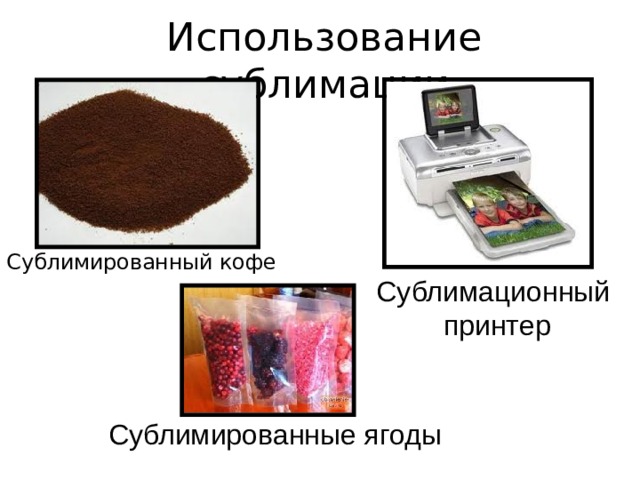Использование сублимации Сублимированный кофе Сублимационный  принтер Сублимированные ягоды 