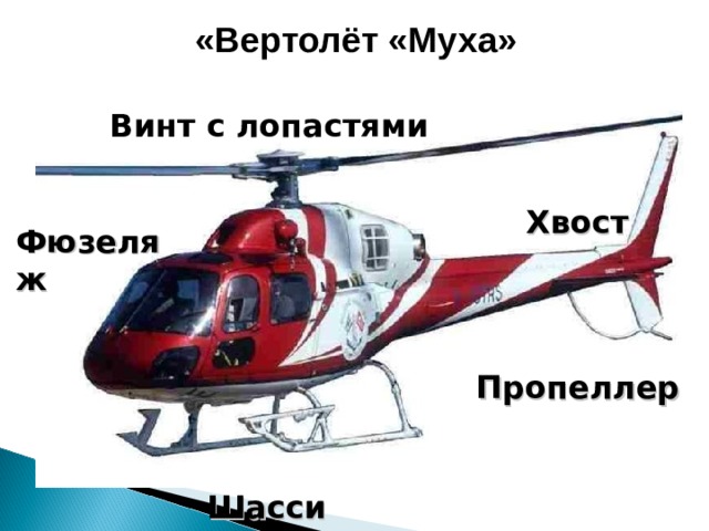 «Вертолёт «Муха» Винт с лопастями Хвост Фюзеляж Пропеллер Шасси 