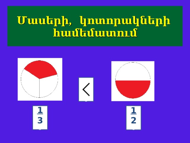 Մասերի, կոտորակների համեմատում   3 1  3 1  2 3 3 