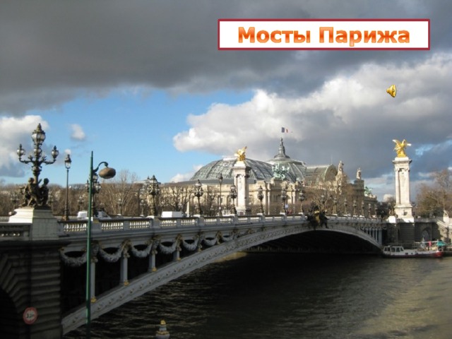 Разделяющая на две части Париж р.Сена была бы серьезным препятствием для туристов, если бы не 38 мостов , перекинутых через нее, расстояние между которыми около полкилометра.  