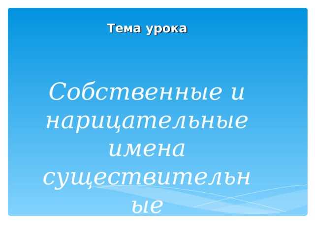 Тема урока Собственные и нарицательные имена существительные   