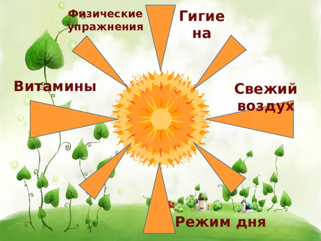 Гигиена Физические упражнения Витамины Свежий воздух Режим дня 